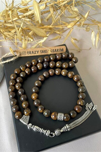 CRAZY TAKI TASARIM Doğal Bronzit Taşından Hediyelik Bileklik&tesbih Kombin