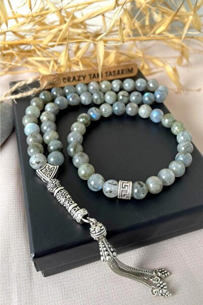 CRAZY TAKI TASARIM Natural Labradorite Stone Gift Bracelet & Rosary Combination