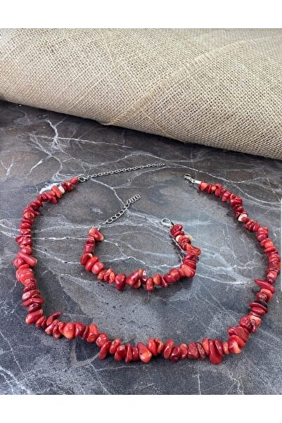 Berce Butik Boutique Berce Red Coral Natural Stone Necklace Bracelet Set