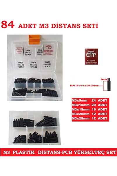 CEKSAN Pcb Distans- Yükselteç-ayırıcı Seti M3 Plastik Distans 84 Parça