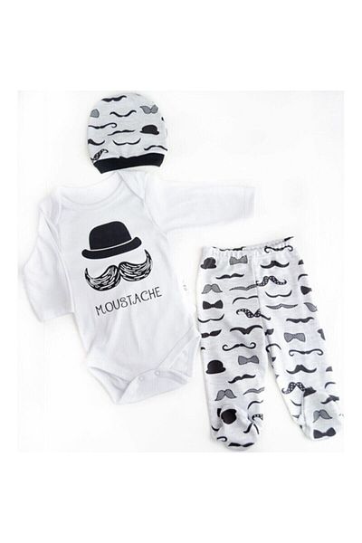 CEREN'S Moustache Printed Newborn 3-Piece Hospital Exit