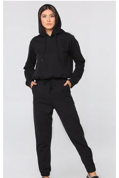 locawear Kadın Siyah Kapüşonlu Eşofman Takımı