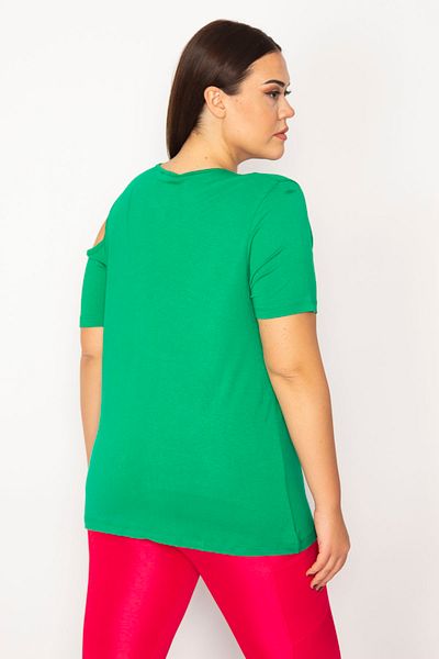 Şans Women's Green One-Shoulder and Low-cut Blouse 65N29512