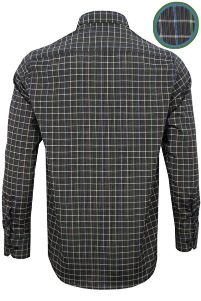 Varetta Чоловіча чорно-зелена класична сорочка з коміром на ґудзиках, довгими рукавами та однією кишенею