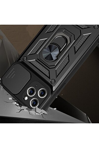 Fibaks Apple iPhone 7 Plus Compatible Case Camera Protection Sliding Ring Armor Military Tank Armored