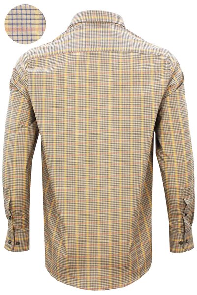 Varetta Men's Yellow Brown Classic Cut Checked Collar Buttoned Single Pocket Long Sleeve Shirt