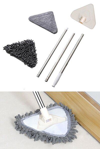 Buffer ® Teleskopik Saplı 150 Cm Üçgen Mop Oynar Başlıklı Cam Duvar Tavan Fayans Parke Temizleyici Seti