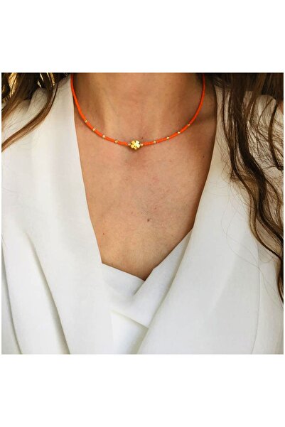 Serline Desing قلادة نسائية برتقالية أفغانية مطرزة باللون الذهبي