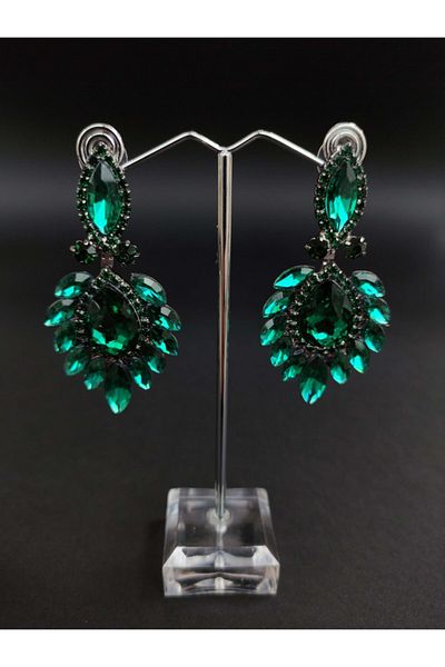 Türkay Aksesuar Green Crystal Stone Henna Wedding Bridal Earring – Bijoux Earring – Bijoux Earring – Bijoux Earring