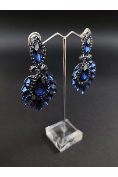 Türkay Aksesuar Navy Blue Crystal Stone Henna Wedding Bridal Earring – Bijoux Earring – Bijoux Earring – Bijoux Earring