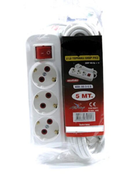 ATA ELEKTRONİK Isıtıcı Için 3 Çıkış 3lü Üçlü 5 Metre Türk Malı 5m Grup Priz F...