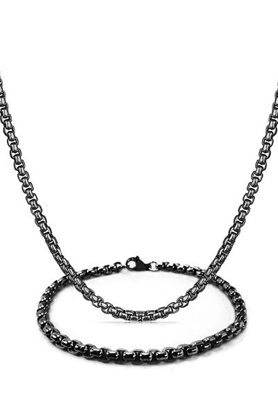 The Collection Interlocking Black Albanian Chain Men's Bracelet and Necklace Chain Set