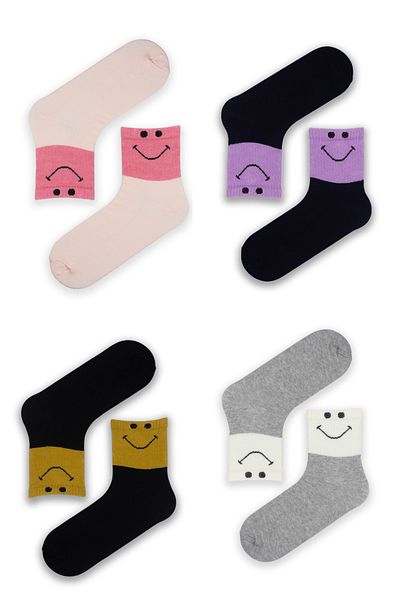 Altınay 4-Piece Smiley Figured Socket Women's Socks S002