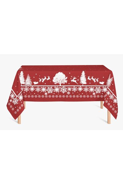 Alacastore New Year's Deer and Pine Tree Themed Red Tablecloth