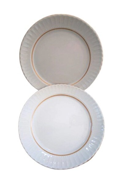 Kütahya Porselen Servis Tabağı, Yaldızlı Tabak, 6 Lı 25 Cm