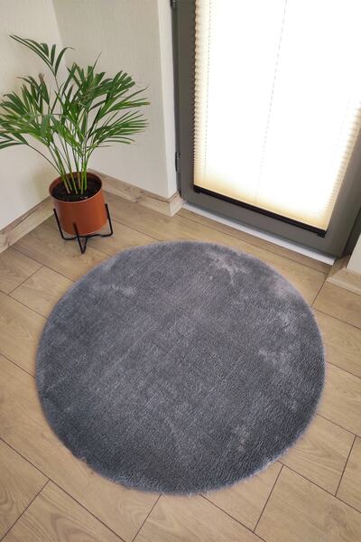 Lagom Life Peluş Halı Post Halı Yuvarlak Antrasit Kaymaz Jel Taban 20 Mm Hav