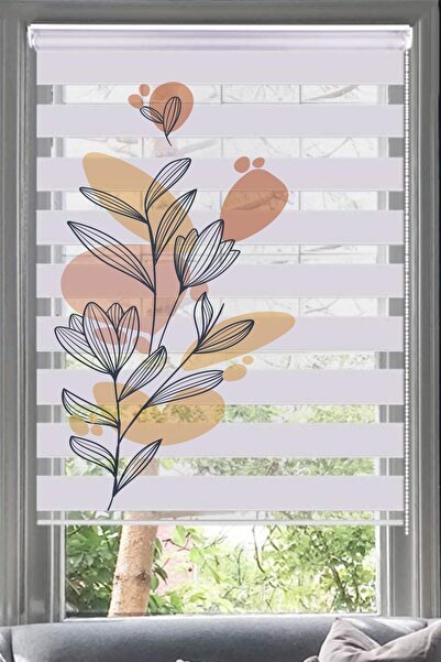 Lotus Çiçek Desenli Zebra Perde - 104