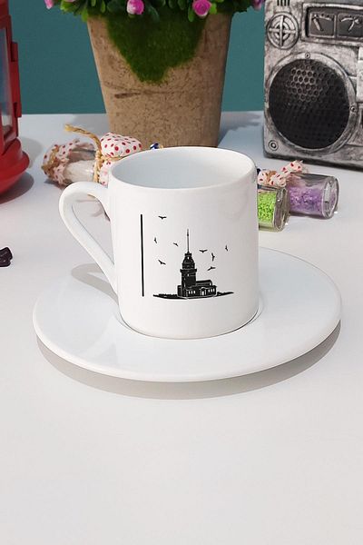 Hedizu Maiden's Tower Turkish Coffee Cup White and Pen Holder
