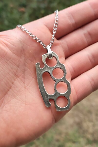 The Collection Gümüş Kaplama Muşta Erkek Kolye