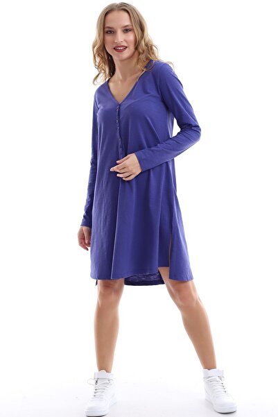 Self Clothing Tunik Elbise Düğmeli Yan Yırtmaçlı