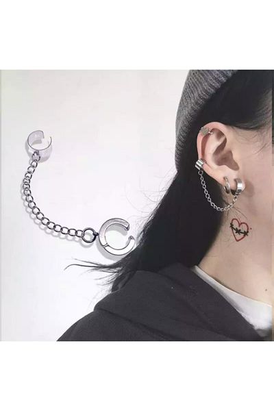 Köstebek Harajuku Punk Chain Compressed Wrap Earrings Cartilage Earrings