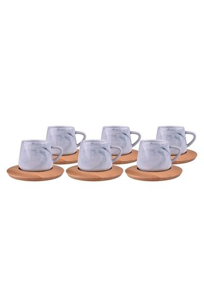Bambum Brand Ebru Blue Coffee Cup Set for 6 People
