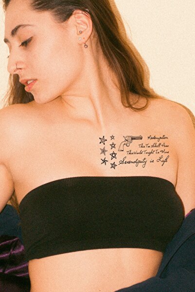 TAKIŞTIR Geçici Silah, Yıldız Ve Yazılı Dövme Tattoo