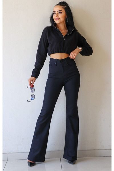 Ramrod Black High Waist Lycra Flared Jeans
