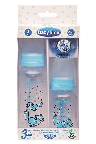 Babytime Bt209 3-Piece PP Baby Bottle Set 0-6 Months Blue