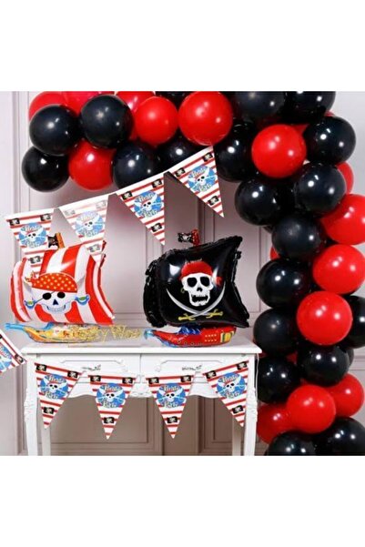 Kalisan 30 قطعة بالون أحمر أسود على شكل قرصان