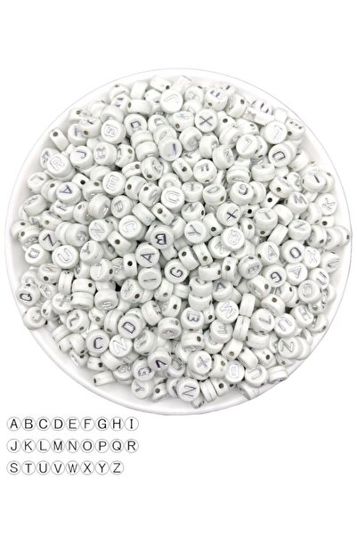 Hedef Bijuteri 100 جرام خرز حروف، 4 × 7 ملم خرز حروف فضي مذهب أبيض مسطح (50 ج...