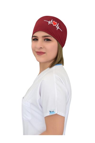 Nur Ortopedi Bordo Kalp Ritim Temalı Doktor Hemşire Hastane Bonesi