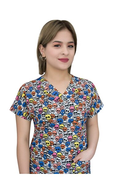 Nur Medikal Giyim Uniformă unisex multicoloră cu tematică de craniu