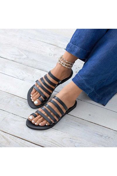 DaphneSandals شبشب نسائي مصنوع يدويًا من الجلد الطبيعي باللون الأسود - M5136
