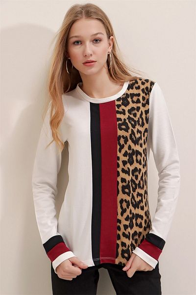AQE FASHION Γυναικεία λεοπάρ μπλούζα με λεοπάρ στάμπα