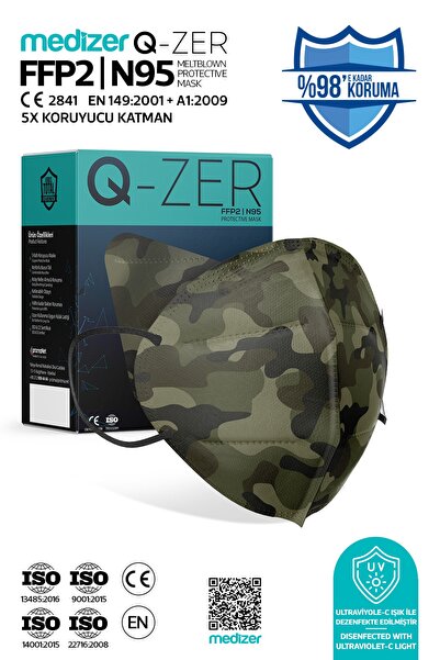 Medizer Qzer Yeşil Kamuflaj Desenli N95 Maske 10 Adet