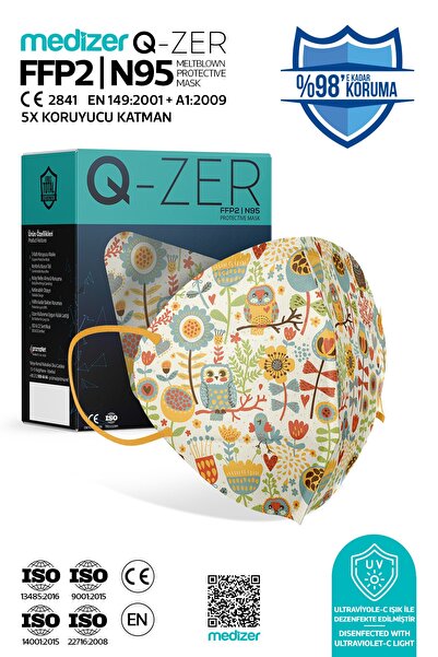 Medizer Qzer Baykuş Desenli N95 Maske 10 Adet