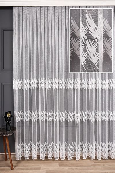 perdealemi Modern Pattern Knitted Tulle Curtain, 100x250, Sparse Pleat, 1/2