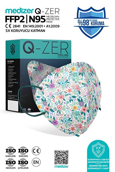 Medizer Qzer Bahar Çiçekleri Desenli N95 Maske 10 Adet
