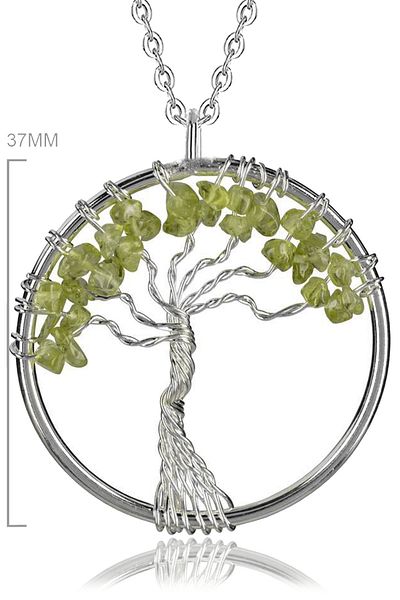 Tesbih Atölyesi Tree of Life Zebercet Peridot Stone Natural Stone Necklace