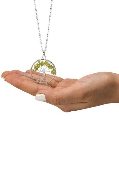 Tesbih Atölyesi Tree of Life Zebercet Peridot Stone Natural Stone Necklace