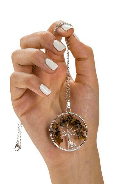 Tesbih Atölyesi Tree of Life Pattern - Certified Natural Tiger Eye Stone Necklace