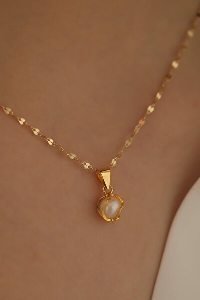 MİLET KUYUMCULUK 14 Ayar Altın Inci Kafesli Aynalı Zincir Kolye