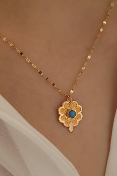 MİLET KUYUMCULUK 14 Ayar Altın Baskı Yonca Aynalı Zincir Kolye