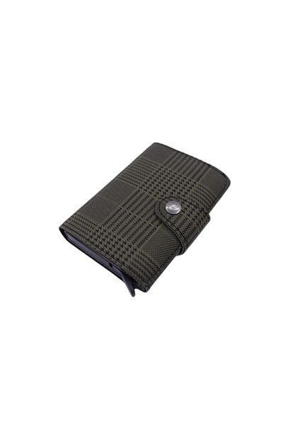 MKM MAN Plaid Leather Look Automatic Card Holder with Mechanism