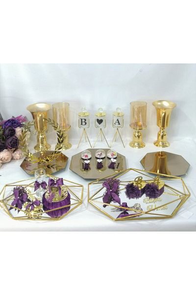 ZEKAAVM Complete Set Promise Engagement Presentation Table Set Jardinyer Candlestick Metal Vase Tray Full Organization Set