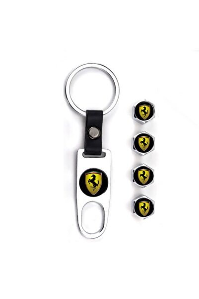 GARDENAUTO غطاء سيبوب معدني من فيراري ومجموعة سلسلة مفاتيح بلون الكروم