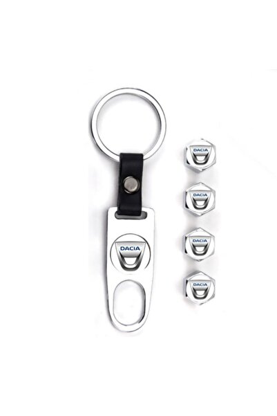 GARDENAUTO Dacia Duster after 2018 - Stainless Chrome Steel Valve Cap and Keychain Set