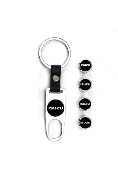 GARDENAUTO Isuzu D-Max Chrome Color Metal Valve Cap and Keychain Set
