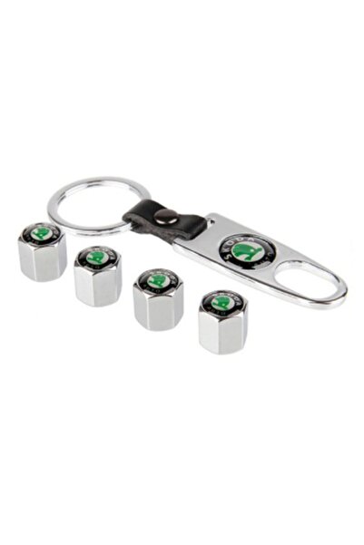 GARDENAUTO Skoda Rapid Sedan Metal Valve Lid and Keychain Set Chrome Color